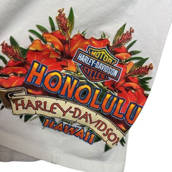 Harley-Davidson White V Neck Short Sleeve Fitted Tee SZ Large Honolulu Hawaii - Picture 3 of 7